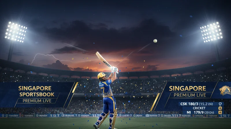 IPL cricket batsman striking under stadium floodlights, packed crowd, Singapore sportsbook broadcast