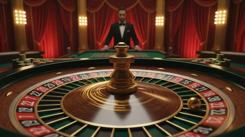 Spinning live roulette wheel with golden ball in motion, professional Evolution Gaming casino studio
